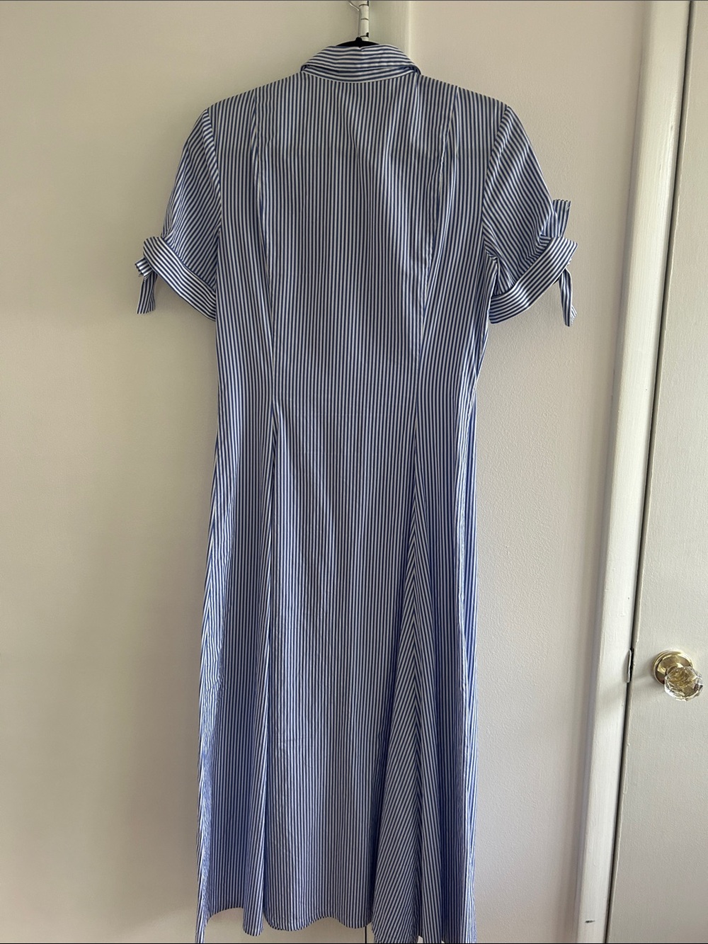 Theory Blue and White Stripe Midi Shirt Dress 6 - Picture 3 of 5
